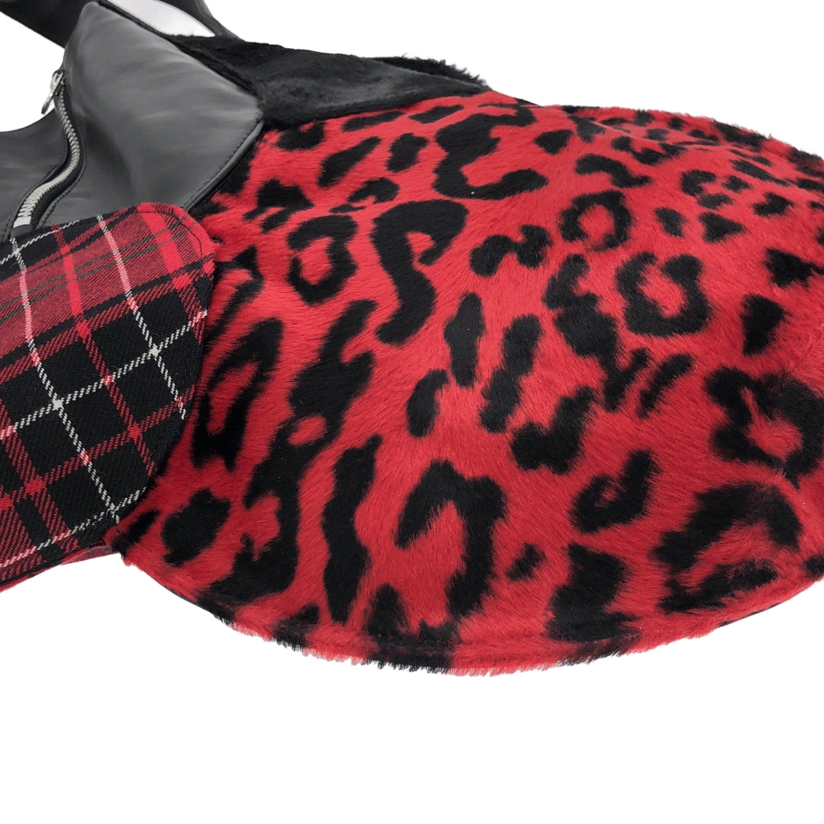 【미품】 JUNYA WATANABE COMME des GARCONS / 준야 와타나베 | 가죽 다른 소재 전환 지퍼 포켓 패치 서클 핸드 토트 백 | 블랙 / 레드 |