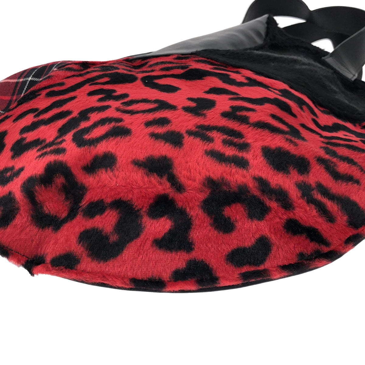 【미품】 JUNYA WATANABE COMME des GARCONS / 준야 와타나베 | 가죽 다른 소재 전환 지퍼 포켓 패치 서클 핸드 토트 백 | 블랙 / 레드 |