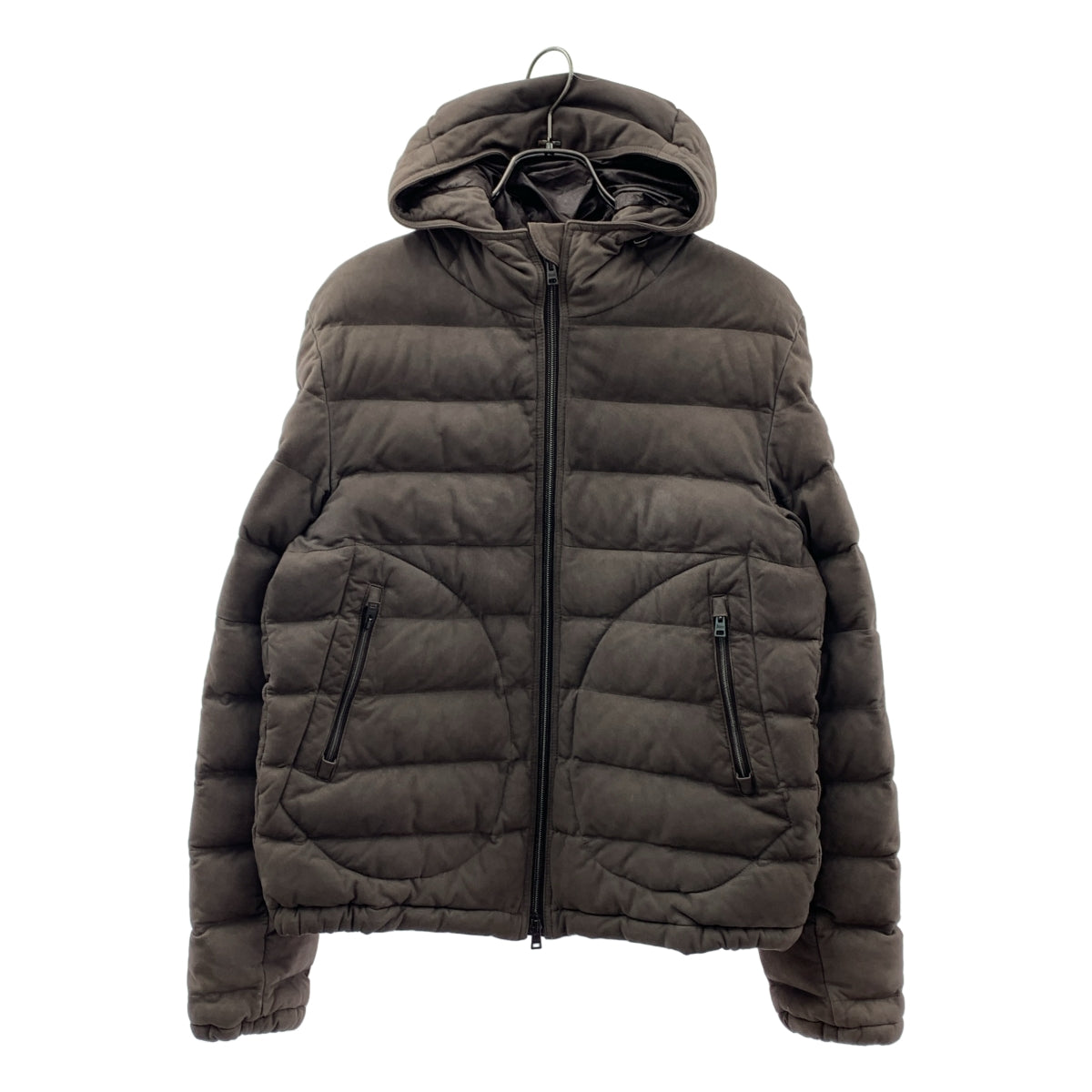 【美品】  HERNO / ヘルノ | 羊革 ロゴジップ ダウンジャケット フーディ / 総裏地 | 46 | ダークブラウン | メンズ