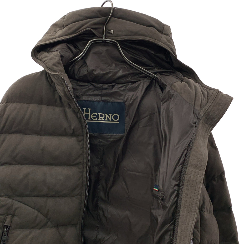 【美品】  HERNO / ヘルノ | 羊革 ロゴジップ ダウンジャケット フーディ / 総裏地 | 46 | ダークブラウン | メンズ