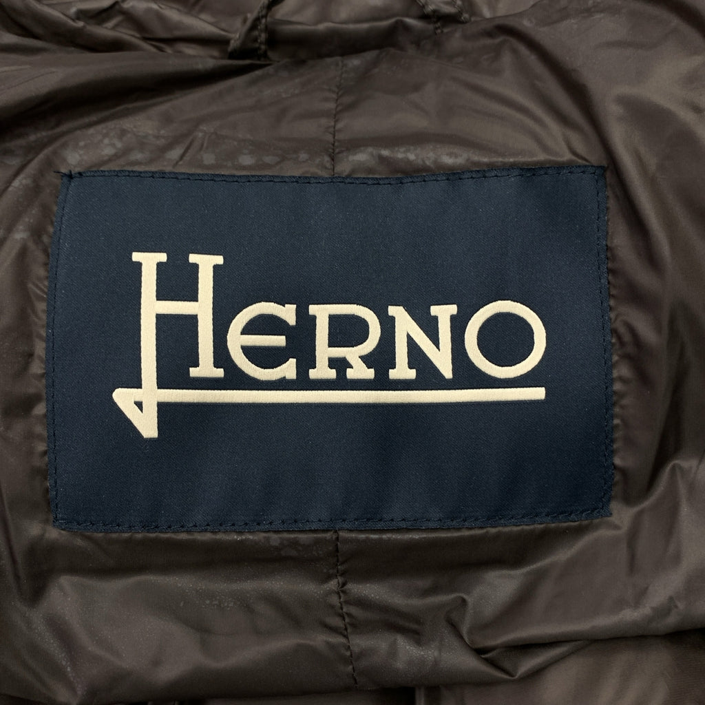 【美品】  HERNO / ヘルノ | 羊革 ロゴジップ ダウンジャケット フーディ / 総裏地 | 46 | ダークブラウン | メンズ