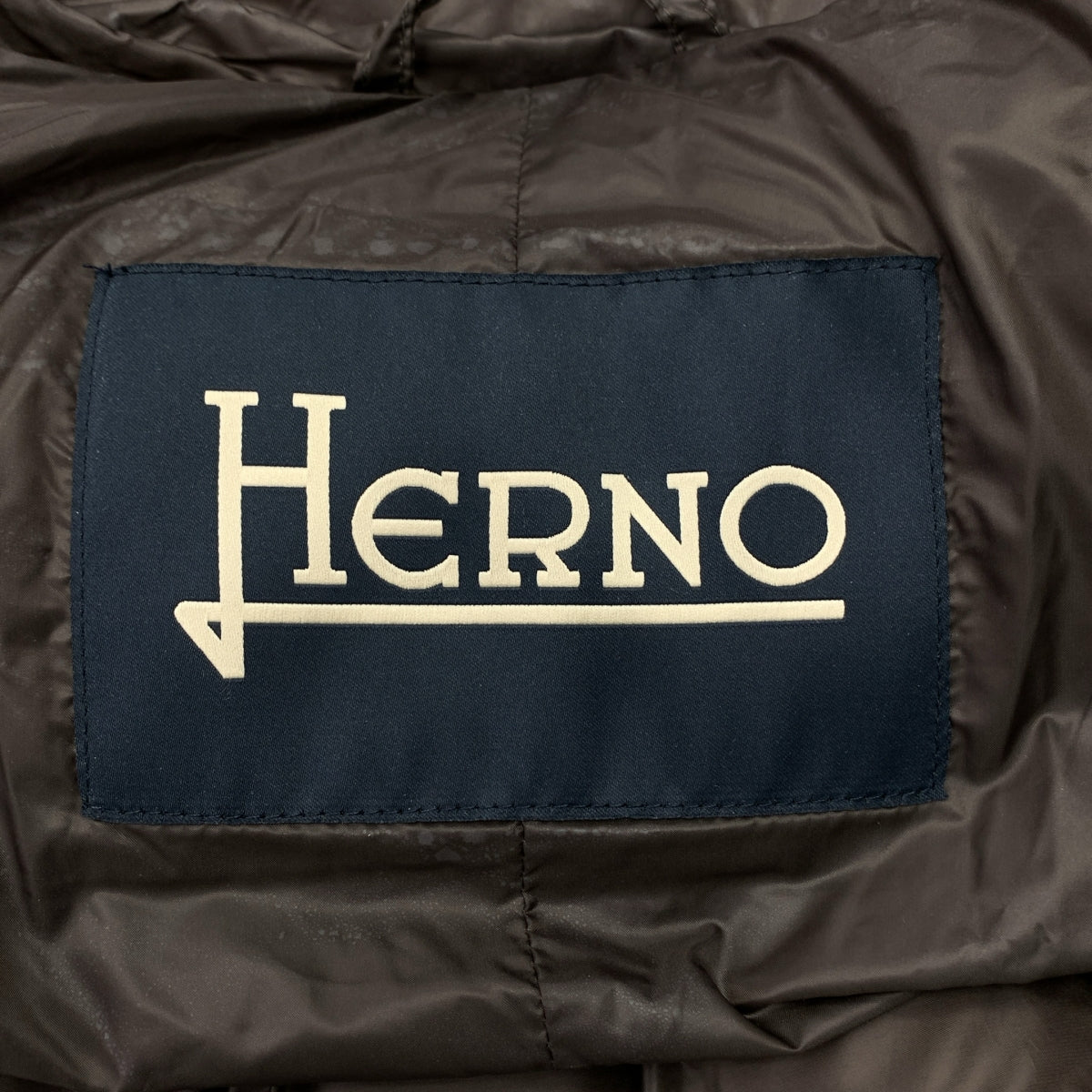 【美品】  HERNO / ヘルノ | 羊革 ロゴジップ ダウンジャケット フーディ / 総裏地 | 46 | ダークブラウン | メンズ