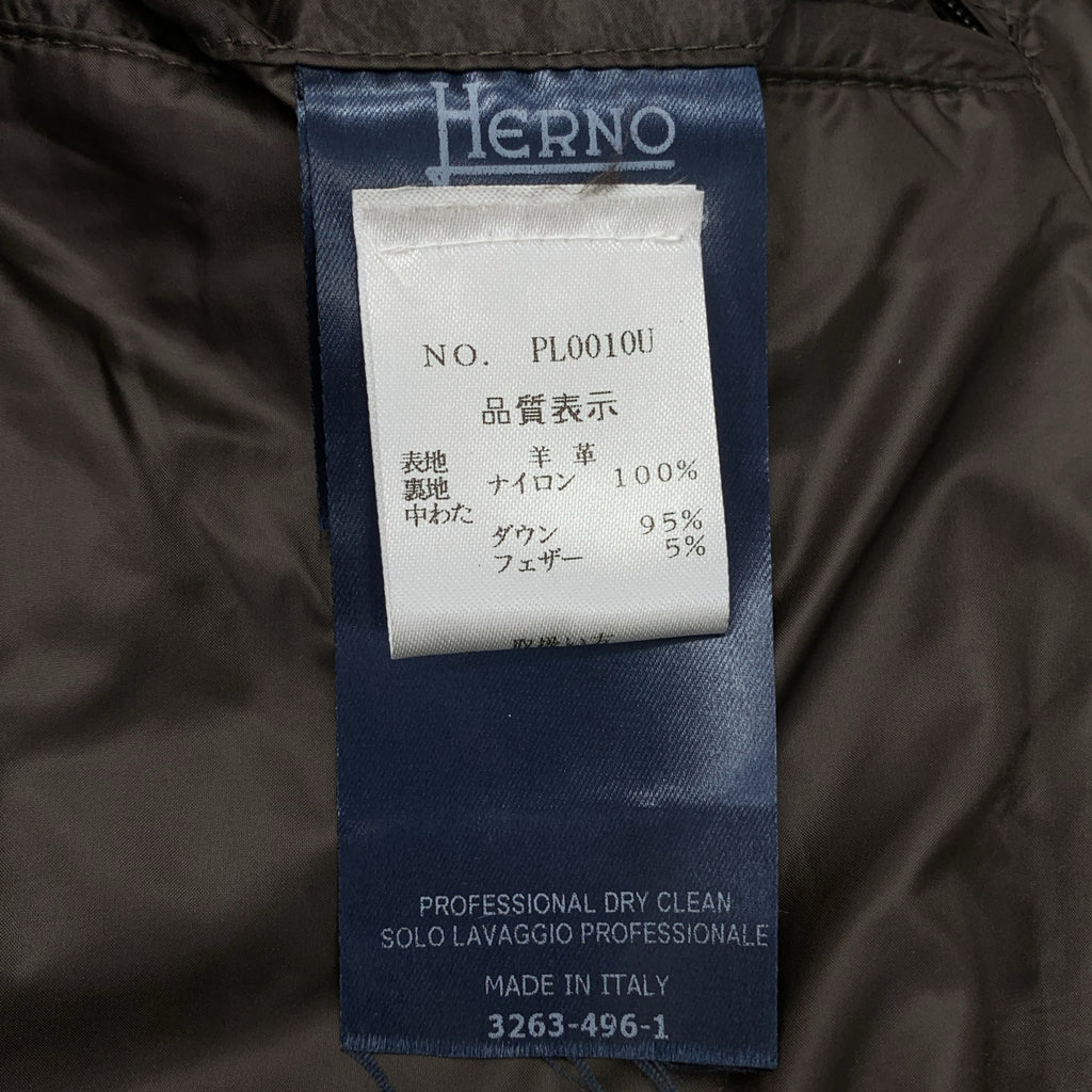 【美品】  HERNO / ヘルノ | 羊革 ロゴジップ ダウンジャケット フーディ / 総裏地 | 46 | ダークブラウン | メンズ