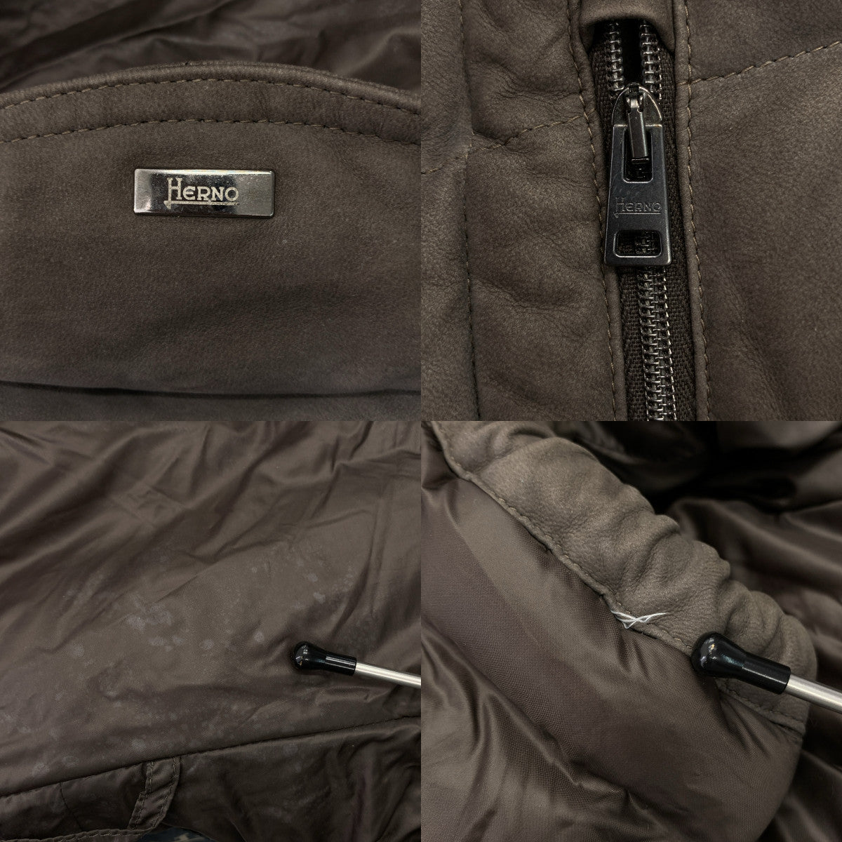【美品】  HERNO / ヘルノ | 羊革 ロゴジップ ダウンジャケット フーディ / 総裏地 | 46 | ダークブラウン | メンズ