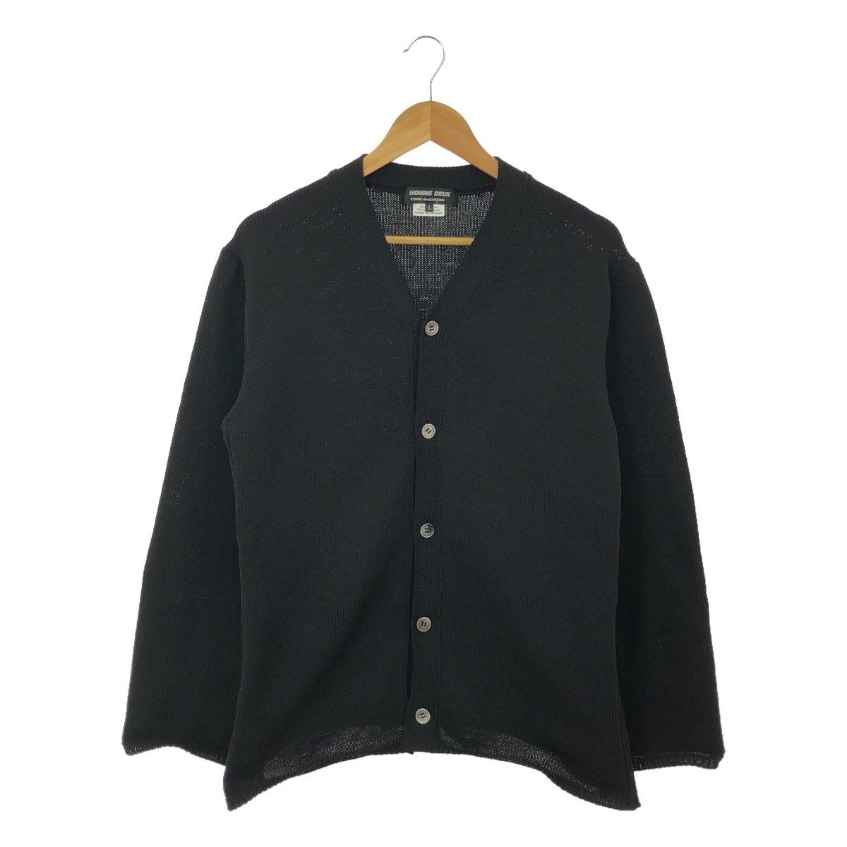 [品相良好] COMME des GARCONS HOMME DEUX |聚酯側拉鍊V領針織開襟衫 | L |黑色 |男士
