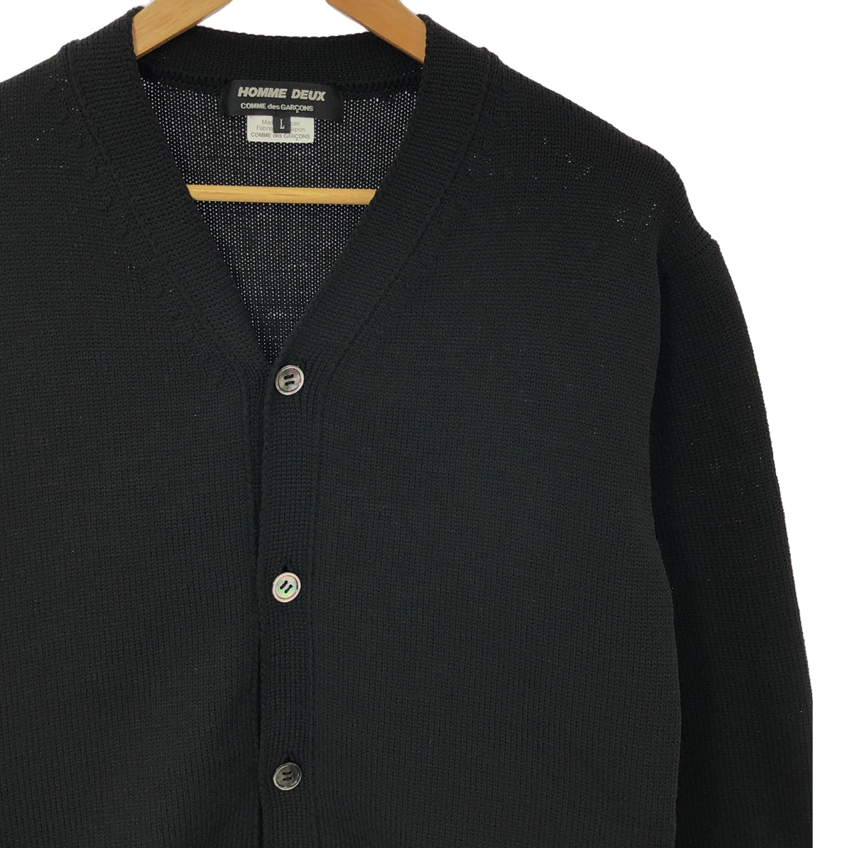 【미품】 COMME des GARCONS HOMME DEUX / 콤데 갤슨 옴두 | 폴리 에스테르 사이드 지퍼 V 넥 니트 카디건 | L | 블랙 | 남성