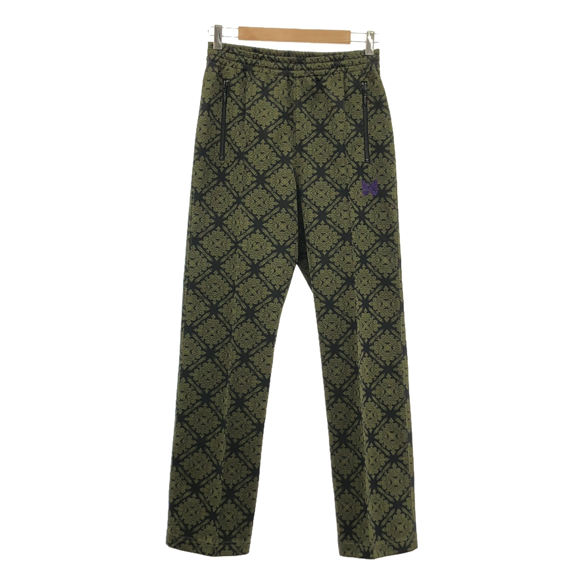 【미품】 Needles / 니들스 | Track Pant - Poly Jq. / 총 무늬 자가드 빠삐용 드로 스트링 트랙 팬츠 | XS | 올리브 | 남성