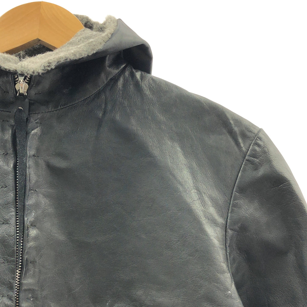 m.a+ / 엠에이크로스 | AVIATOR JACKET 어비에이터 지퍼 푸드드 가죽 재킷 | 블랙 | 맨즈