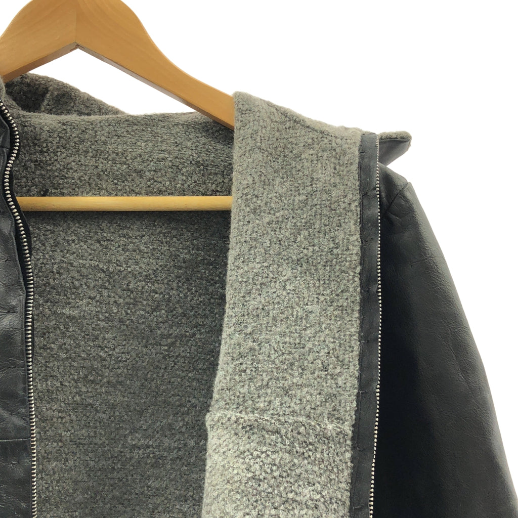 m.a+ / 엠에이크로스 | AVIATOR JACKET 어비에이터 지퍼 푸드드 가죽 재킷 | 블랙 | 맨즈