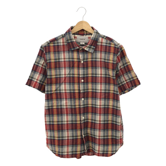 YAECA | COMFORT SHIRT RELAX S/S / Comfort shirt with pockets / 18120 | S | MADRAS BURGUNDY | Men's