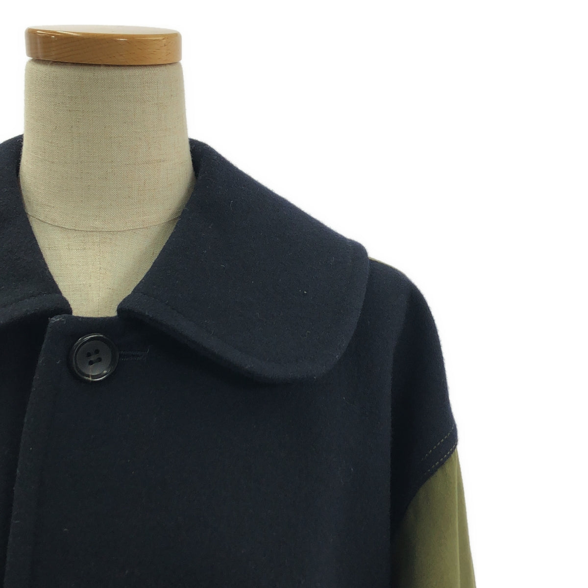 JUNYA WATANABE COMME des GARCONS / ジュンヤワタナベ | 2019AW | ウール切替 ラウンドカラー モッズコート | S | ネイビー/カーキ | レディース