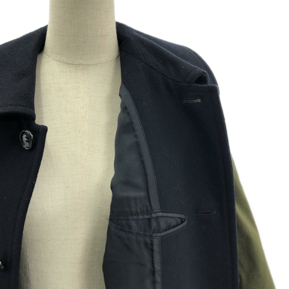 JUNYA WATANABE COMME des GARCONS / ジュンヤワタナベ | 2019AW | ウール切替 ラウンドカラー モッズコート | S | ネイビー/カーキ | レディース