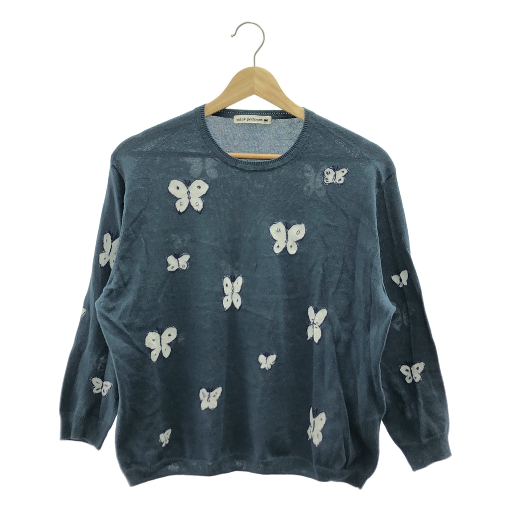 mina perhonen / ミナペルホネン | memoria / メモリア コットン ちょうちょ エンブロイダリー サマー ニット | 40 | レディース