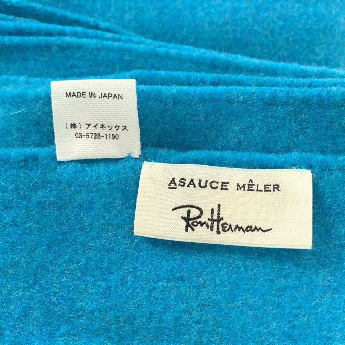 【美品】  ASAUCE MELER / アソース メレ | × Ron Herman / ロンハーマン ウール 大判 フリンジ ストール マフラー | ブルー | レディース