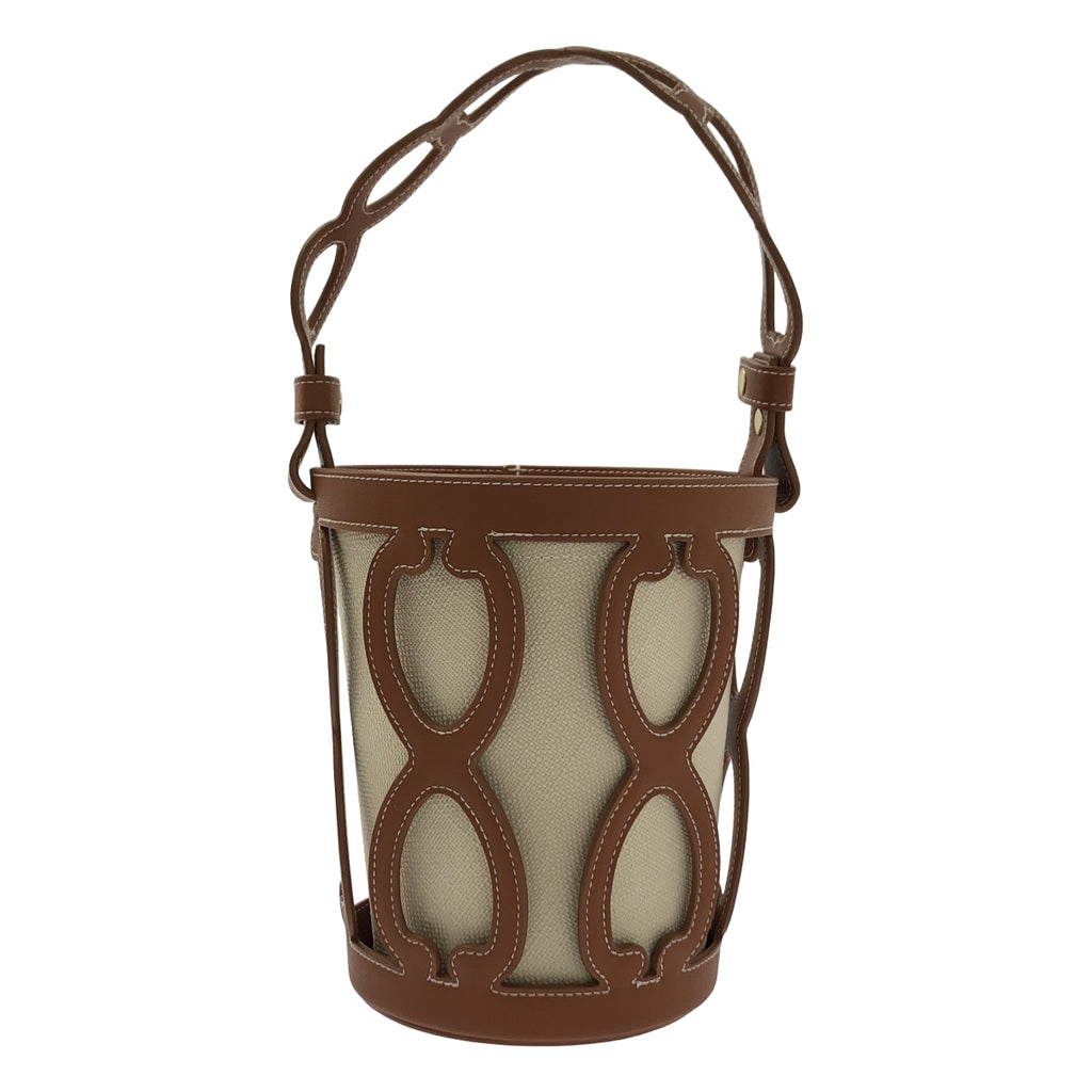 【美品】  SEVEN TEN by MIHO KAWAHITO / セブンテンバイミホカワヒト | カットワークレザーバケットバッグ | ブラウン/ベージュ | レディース