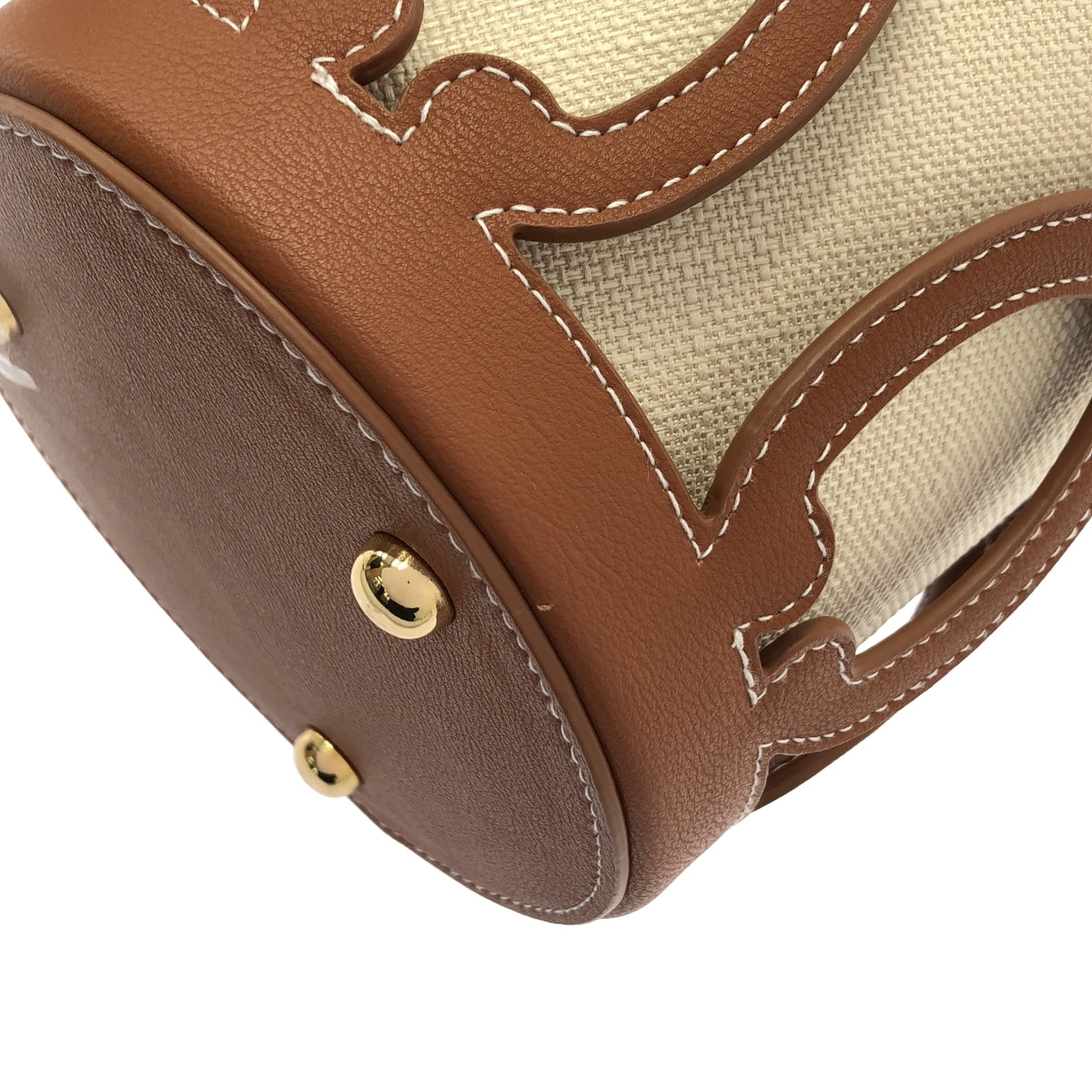 【美品】  SEVEN TEN by MIHO KAWAHITO / セブンテンバイミホカワヒト | カットワークレザーバケットバッグ | ブラウン/ベージュ | レディース