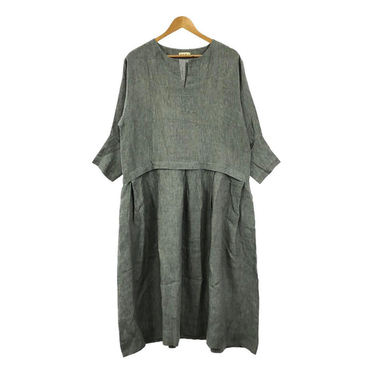 muku / muku | Linen key neck tuck dress | XS | Gray | Women's