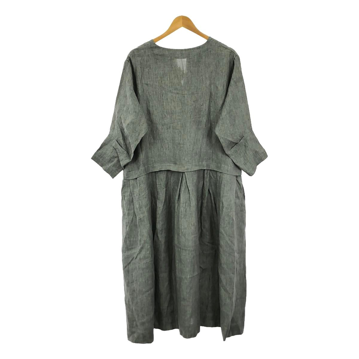 muku / muku | Linen key neck tuck dress | XS | Gray | Women's