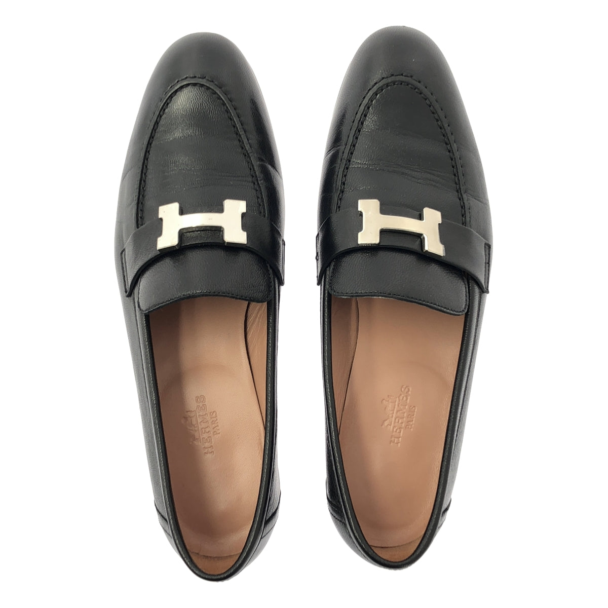 HERMES / エルメス | モカシン パリ Hロゴ レザーローファー | 37 1/2