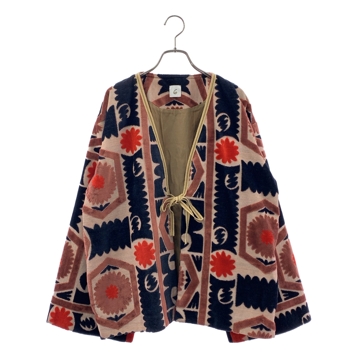 6(ROKU) / 로쿠 | PILE CUT JACQUARD JACKET 노카라 재킷 | 38 | 핑크/네이비 | 여성