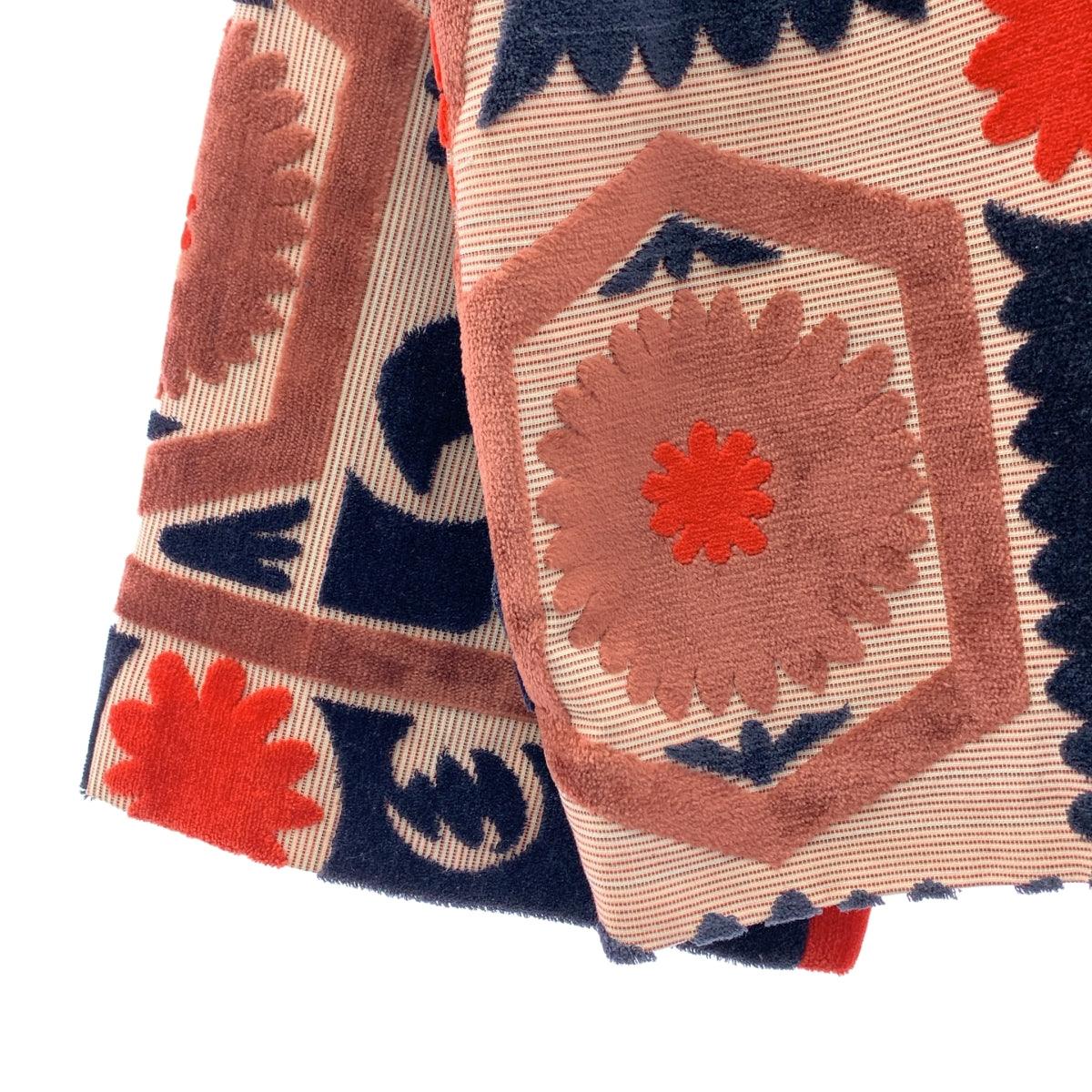 6(ROKU) / 로쿠 | PILE CUT JACQUARD JACKET 노카라 재킷 | 38 | 핑크/네이비 | 여성