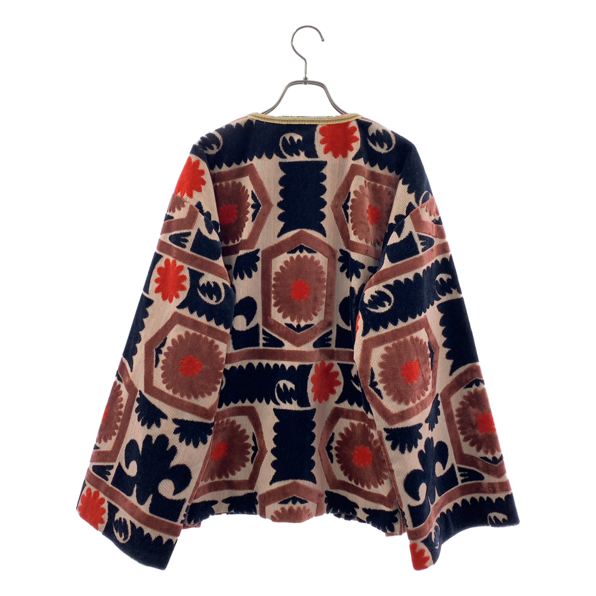 6(ROKU) / 로쿠 | PILE CUT JACQUARD JACKET 노카라 재킷 | 38 | 핑크/네이비 | 여성