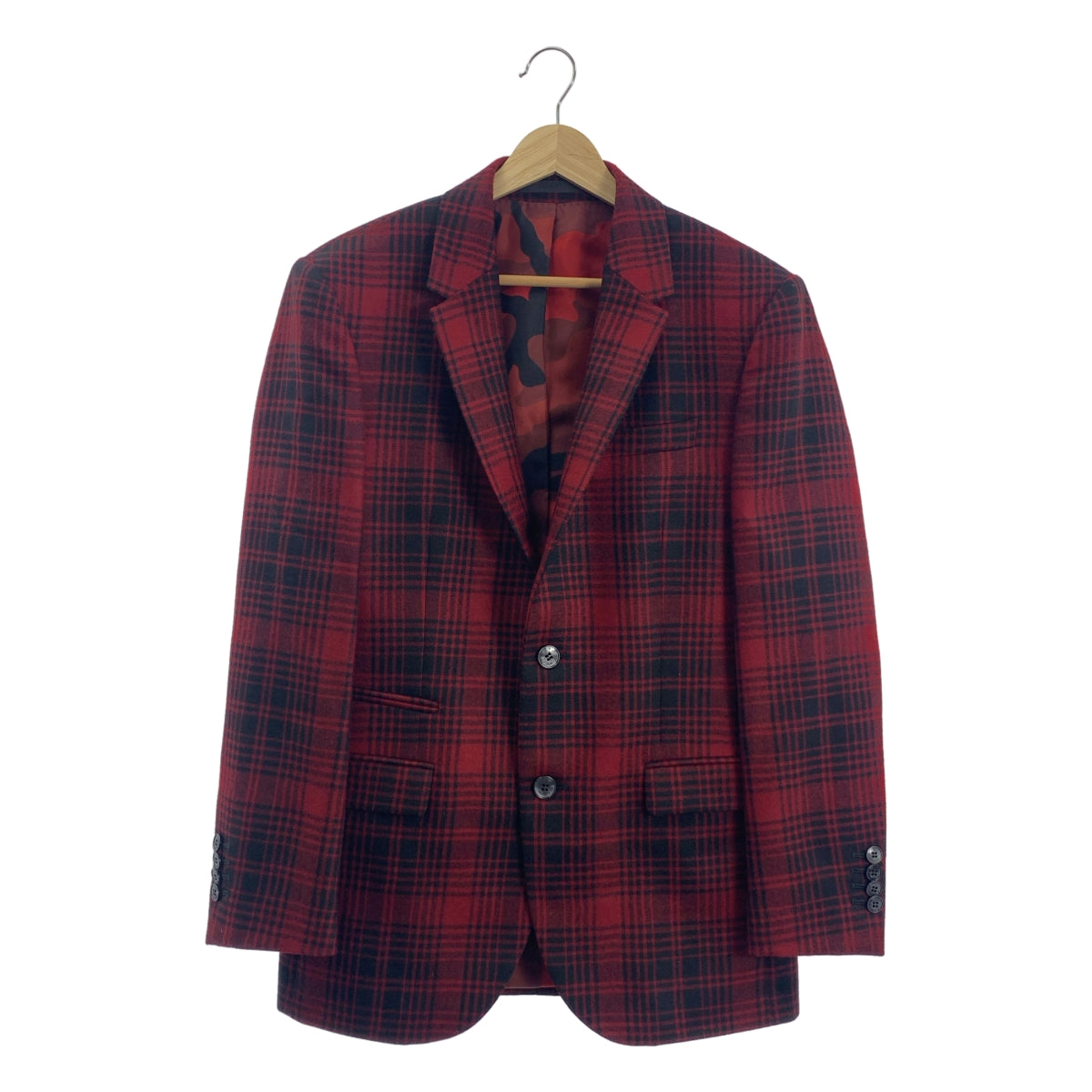 [狀況極佳] VALENTINO 格紋修身外套 | 尺寸 44 | 紅色/黑色 | 男款