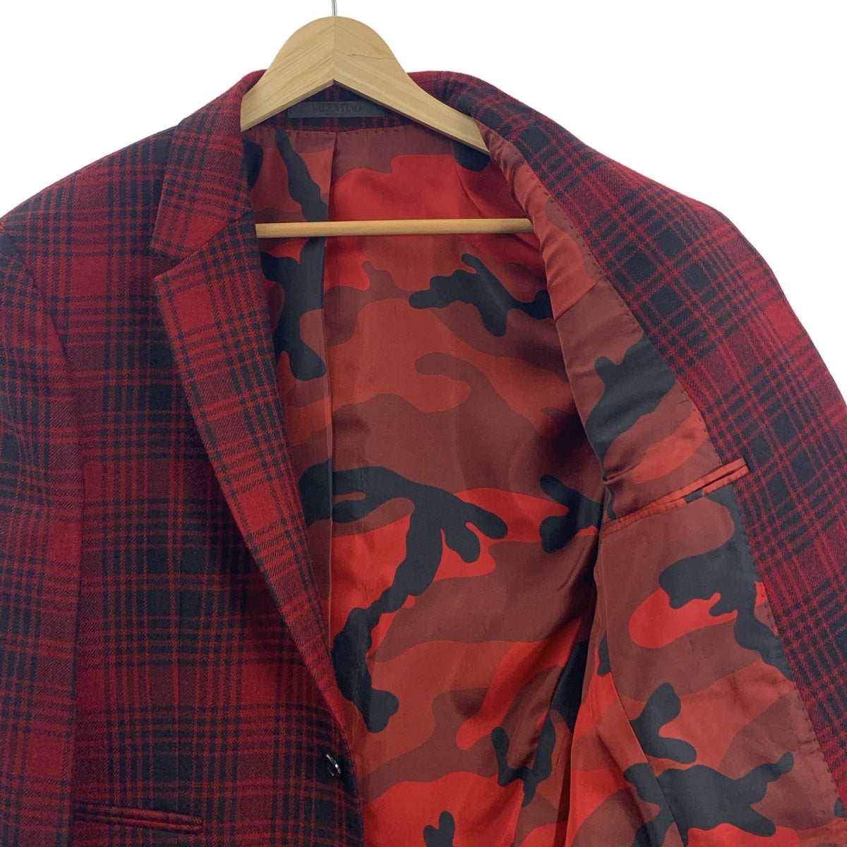 [狀況極佳] VALENTINO 格紋修身外套 | 尺寸 44 | 紅色/黑色 | 男款