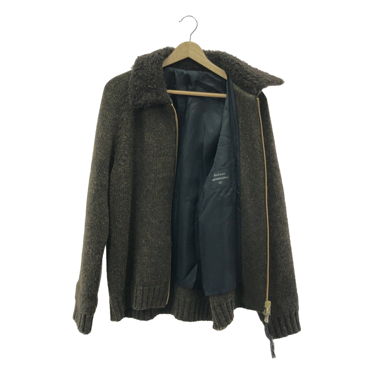 【美品】  Nahyat / ナヤット | n-052 / シェットランド ウール ニット カーディガン ジャケット | Olive Brown | メンズ