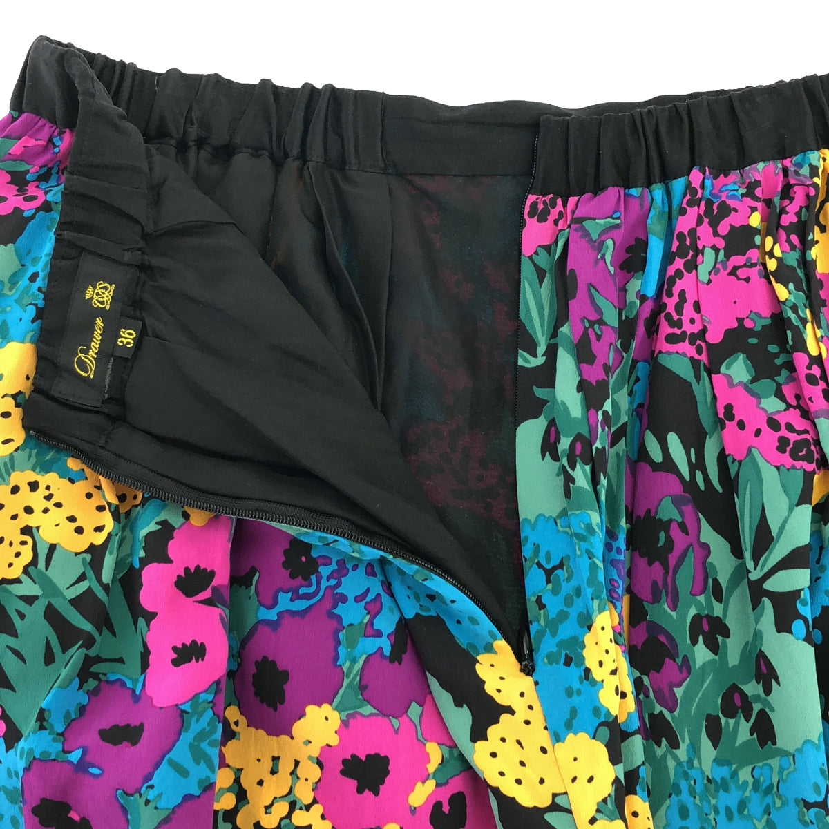 Drawer | Silk Flower Print Easy Skirt | Size 36 | Multicolor | Women's