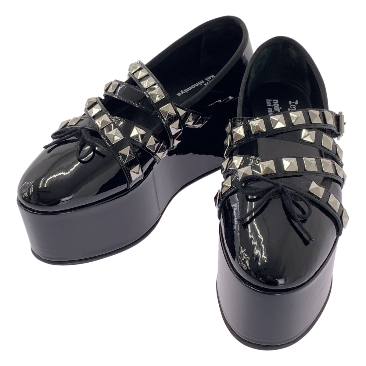 [狀況極佳] Noir Kei Ninomiya x Repetto 漆皮鉚釘綁帶厚底鞋 | 尺寸 38 | 黑色 | 女款