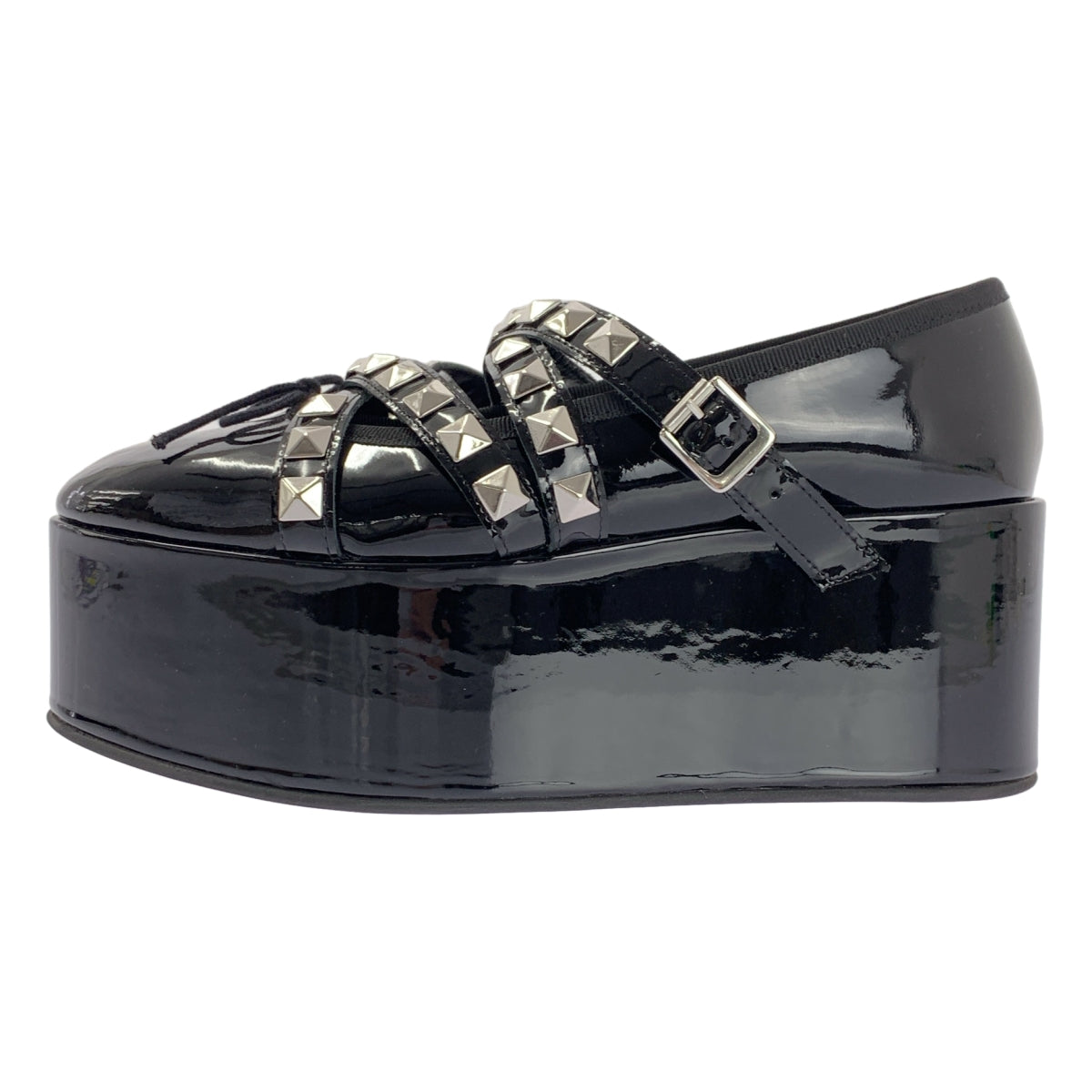 [狀況極佳] Noir Kei Ninomiya x Repetto 漆皮鉚釘綁帶厚底鞋 | 尺寸 38 | 黑色 | 女款