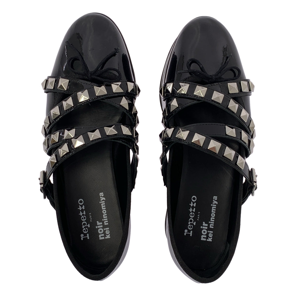 [狀況極佳] Noir Kei Ninomiya x Repetto 漆皮鉚釘綁帶厚底鞋 | 尺寸 38 | 黑色 | 女款