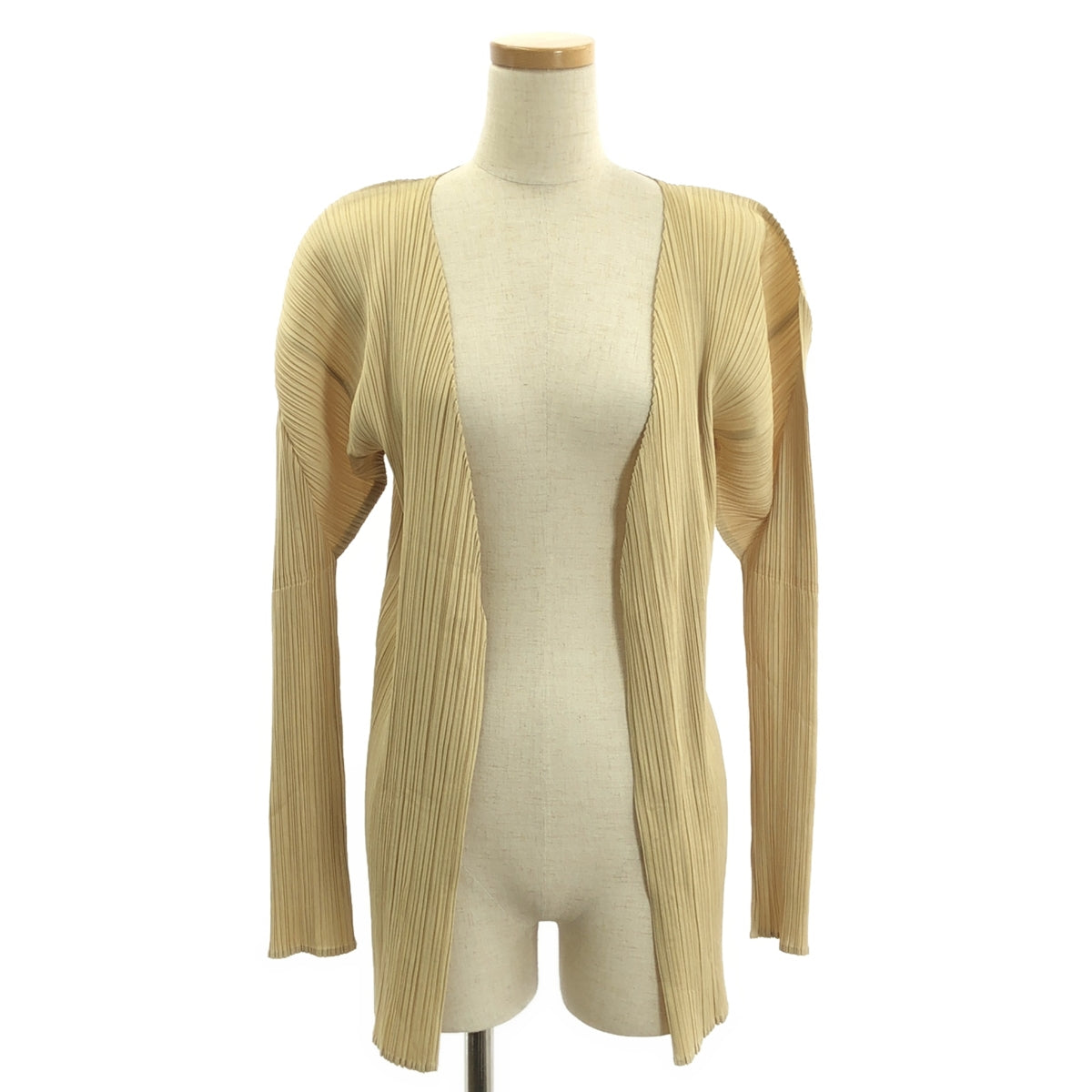PLEATS PLEASE ISSEY MIYAKE / プリーツプリーズイッセイミヤケ | ノーカラー ボタンレス カーディガン | 3 | ベージュ | レディース