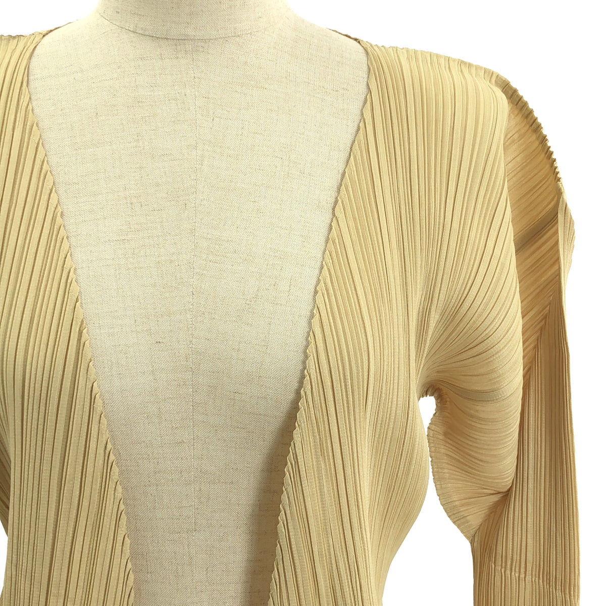 PLEATS PLEASE ISSEY MIYAKE / プリーツプリーズイッセイミヤケ | ノーカラー ボタンレス カーディガン | 3 | ベージュ | レディース