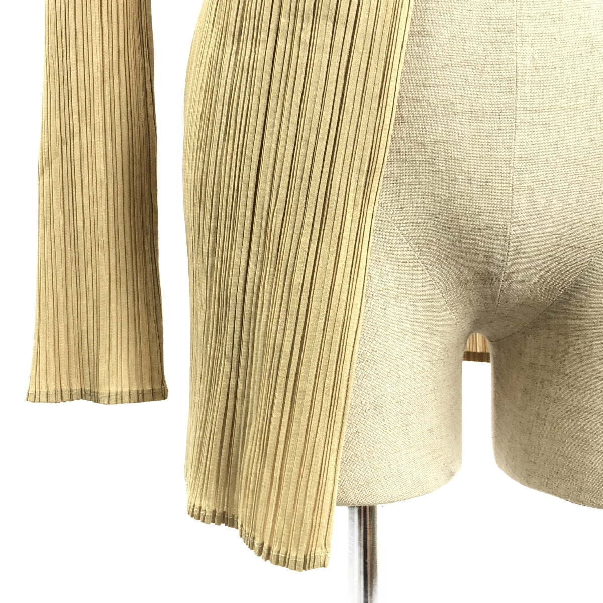 PLEATS PLEASE ISSEY MIYAKE / プリーツプリーズイッセイミヤケ | ノーカラー ボタンレス カーディガン | 3 | ベージュ | レディース