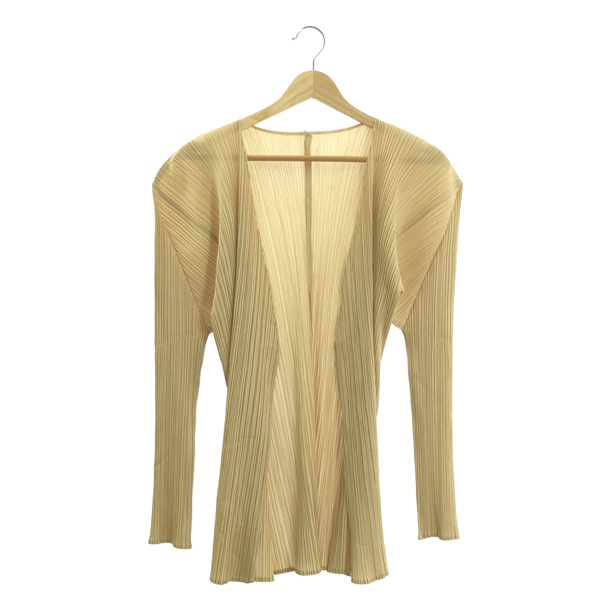 PLEATS PLEASE ISSEY MIYAKE / プリーツプリーズイッセイミヤケ | ノーカラー ボタンレス カーディガン | 3 | ベージュ | レディース