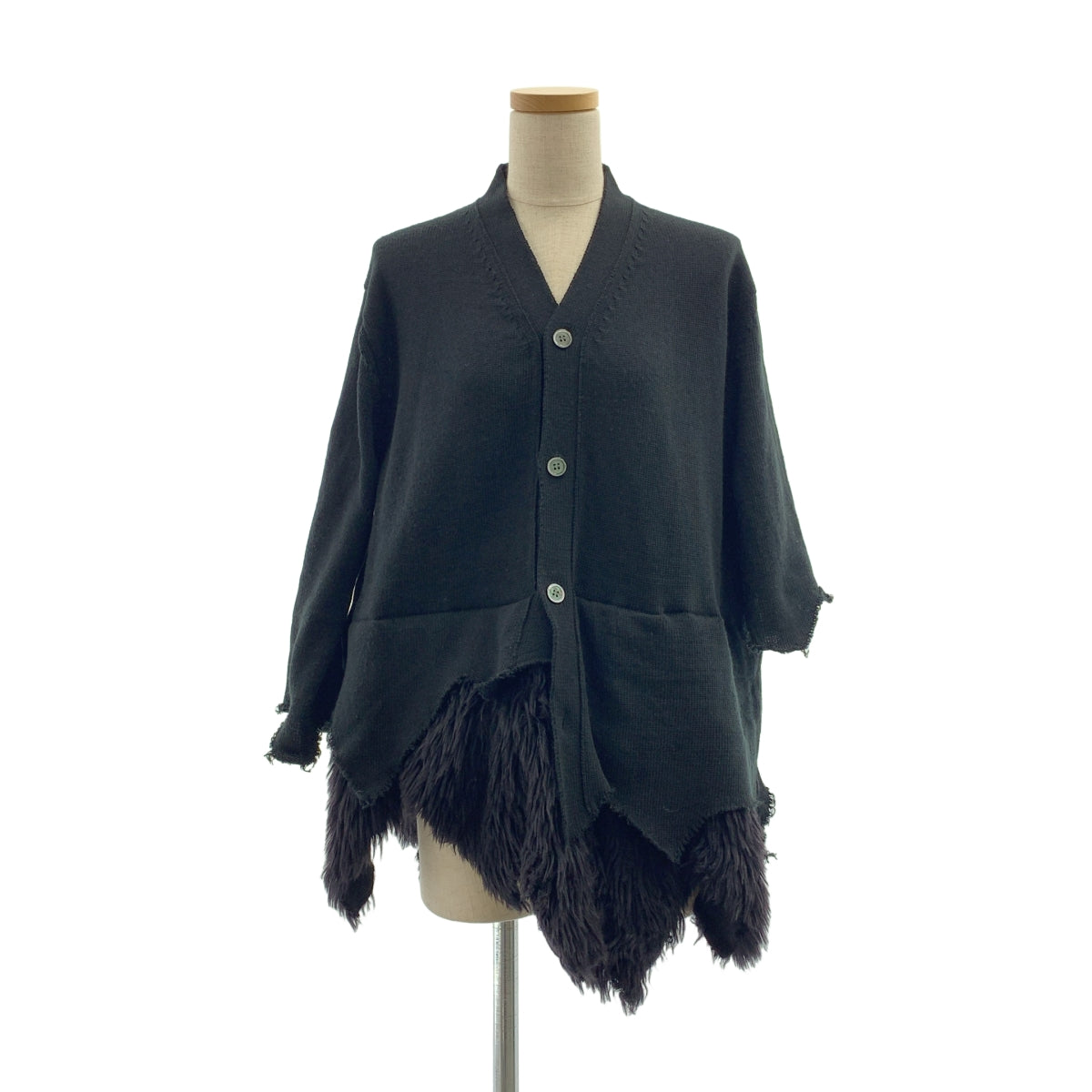 BLACK COMME des GARCONS / ブラックコムデギャルソン | 2023AW | Faux Fur Hem Cardigan / 変形 ファードッキング カットオフ ニット カーディガン | XS | レディース
