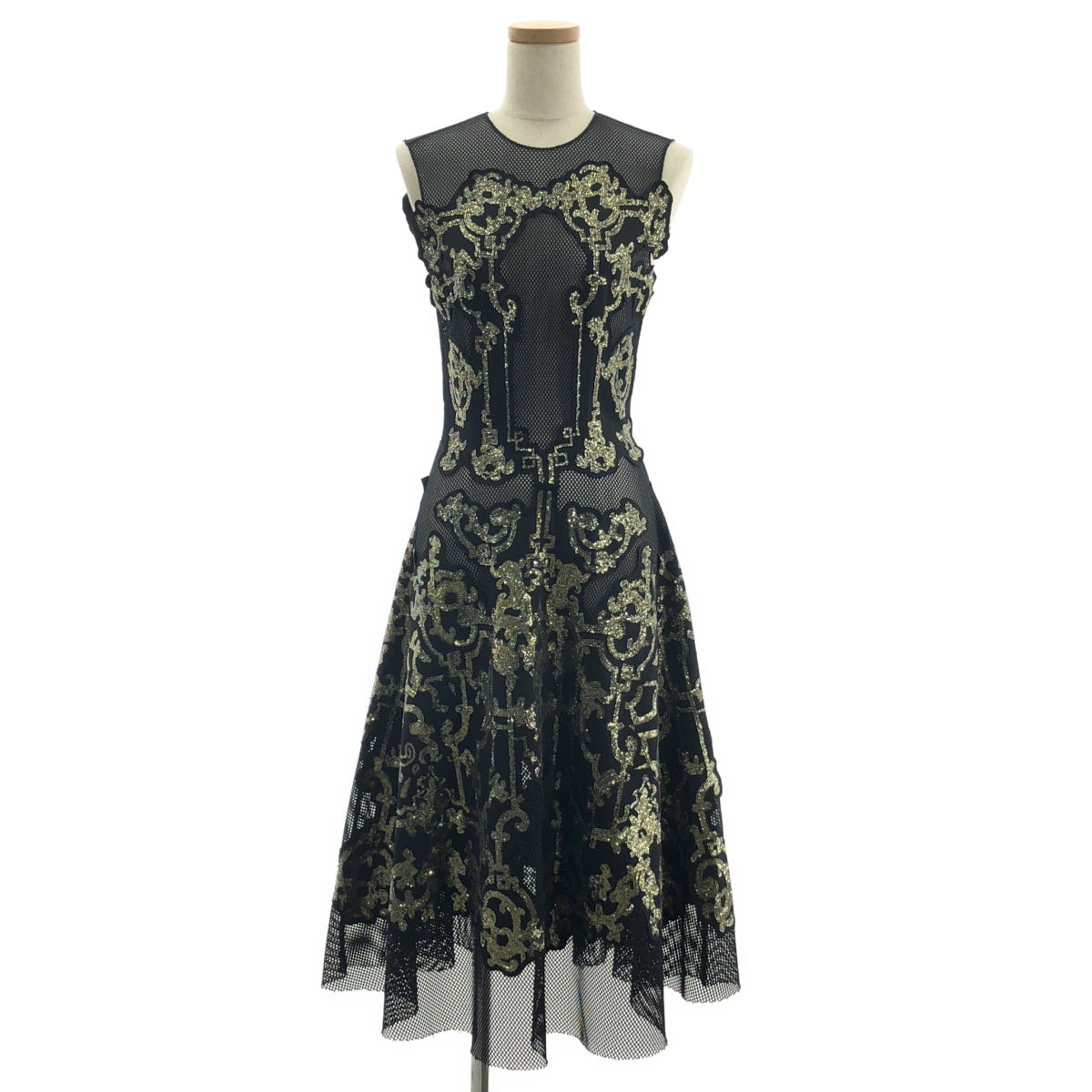 [狀況極佳] VIVIENNE TAM | 亮片無袖網紗洋裝 | 尺寸 2 | 黑色/金色 | 女款