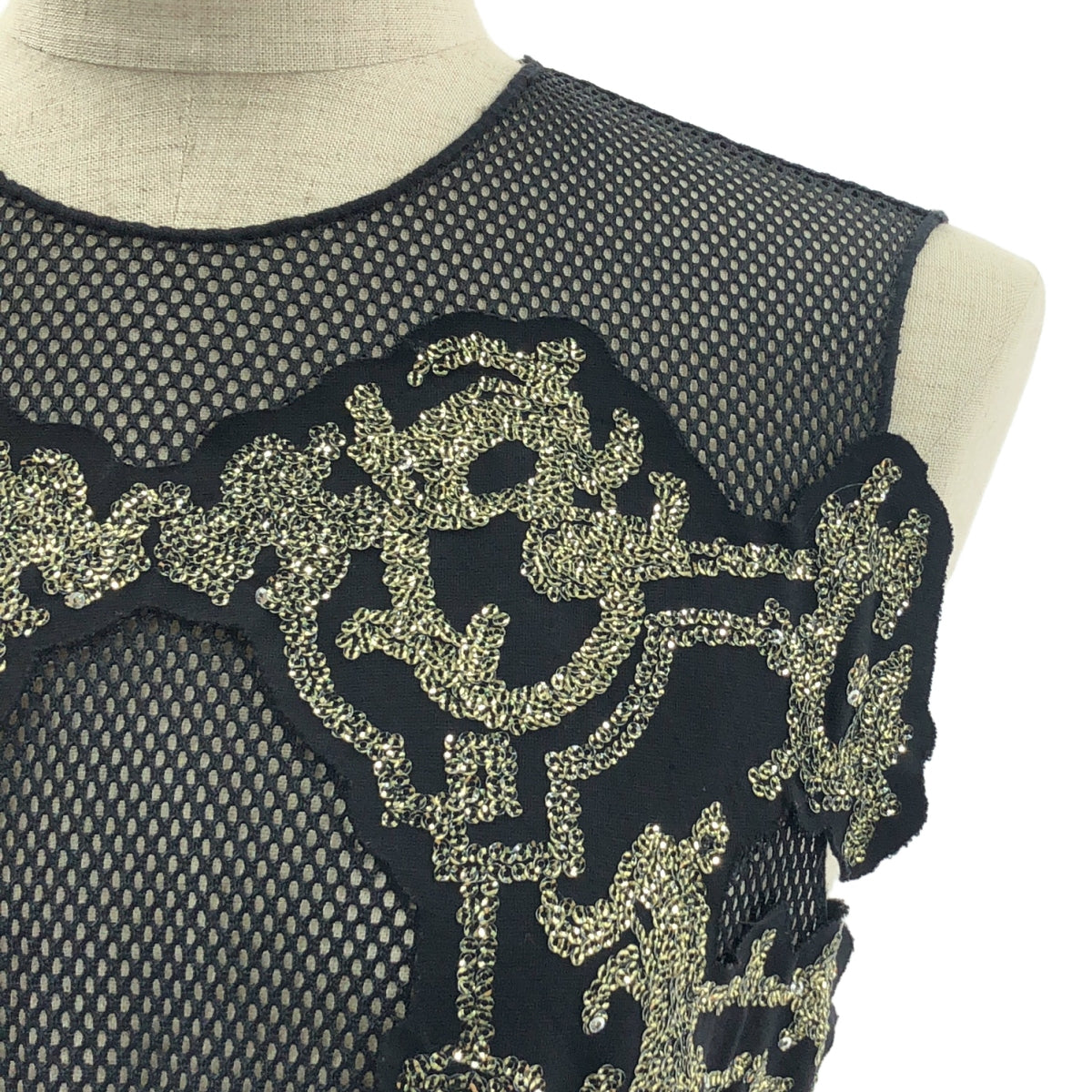[狀況極佳] VIVIENNE TAM | 亮片無袖網紗洋裝 | 尺寸 2 | 黑色/金色 | 女款