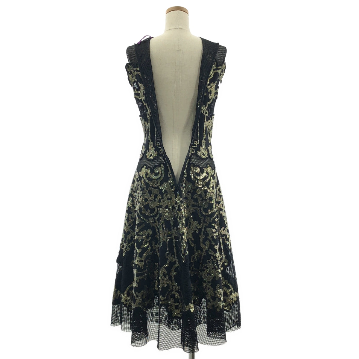 [狀況極佳] VIVIENNE TAM | 亮片無袖網紗洋裝 | 尺寸 2 | 黑色/金色 | 女款