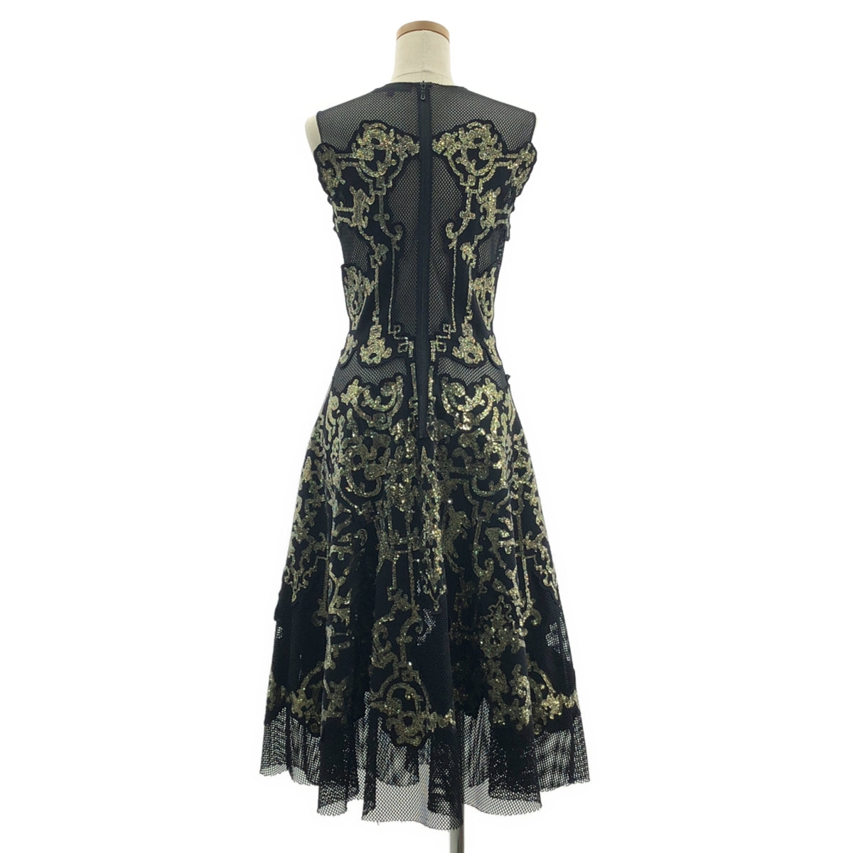 [狀況極佳] VIVIENNE TAM | 亮片無袖網紗洋裝 | 尺寸 2 | 黑色/金色 | 女款