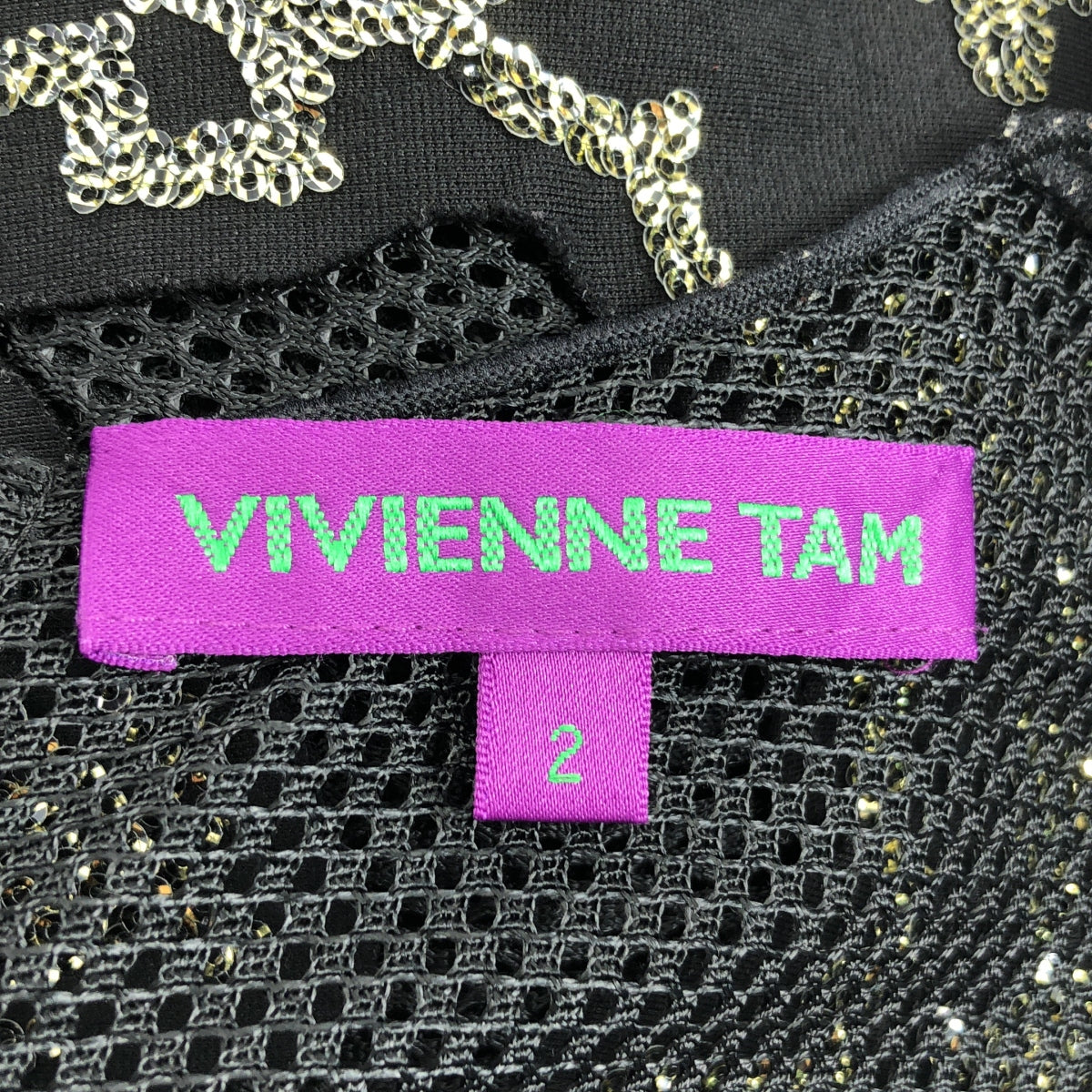 [狀況極佳] VIVIENNE TAM | 亮片無袖網紗洋裝 | 尺寸 2 | 黑色/金色 | 女款