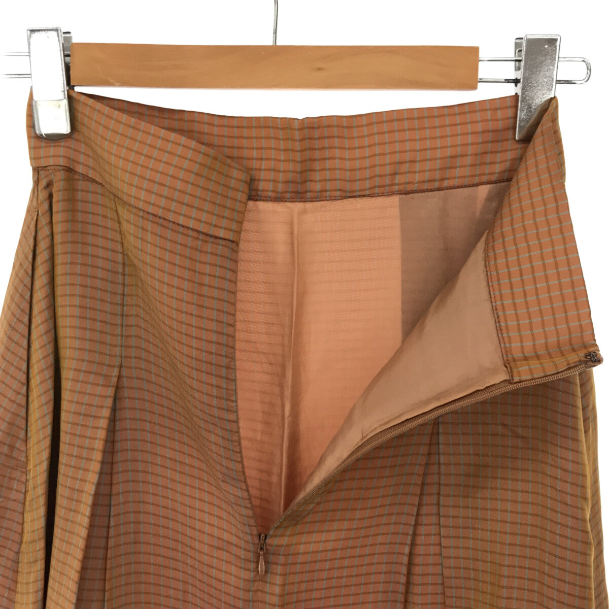 [New] Ron Herman | 2021AW | Tuck Flare Jacquard Pleated Check Skirt | XS | Orange | Women's