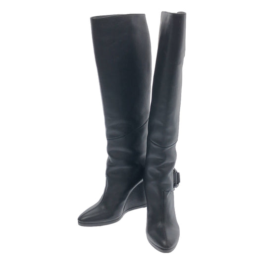 【미품】 BALENCIAGA / 발렌시아가 | Leather Knee High Wedge Boot / 가죽 롱 부츠 | 37 | 블랙 | 여성