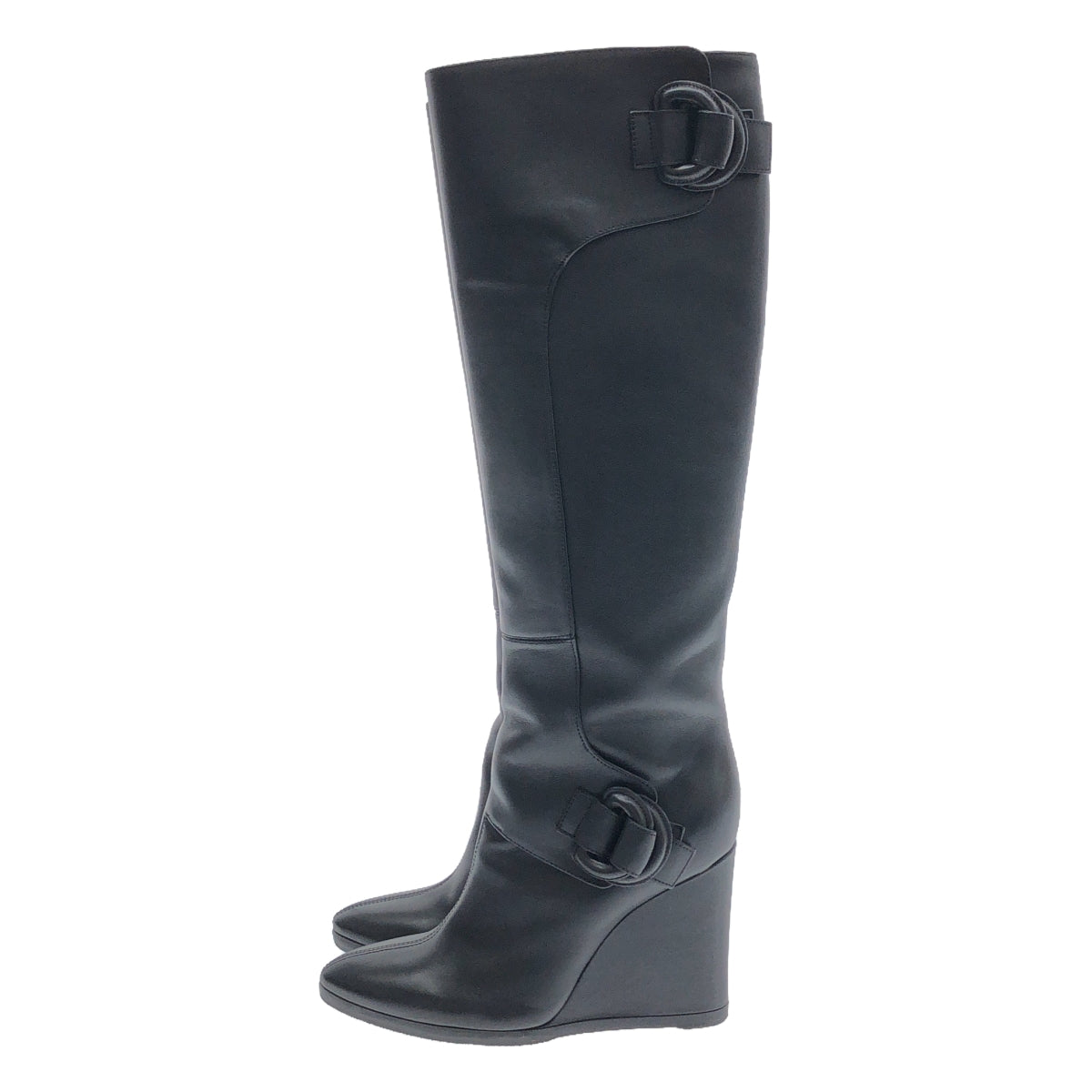 【미품】 BALENCIAGA / 발렌시아가 | Leather Knee High Wedge Boot / 가죽 롱 부츠 | 37 | 블랙 | 여성