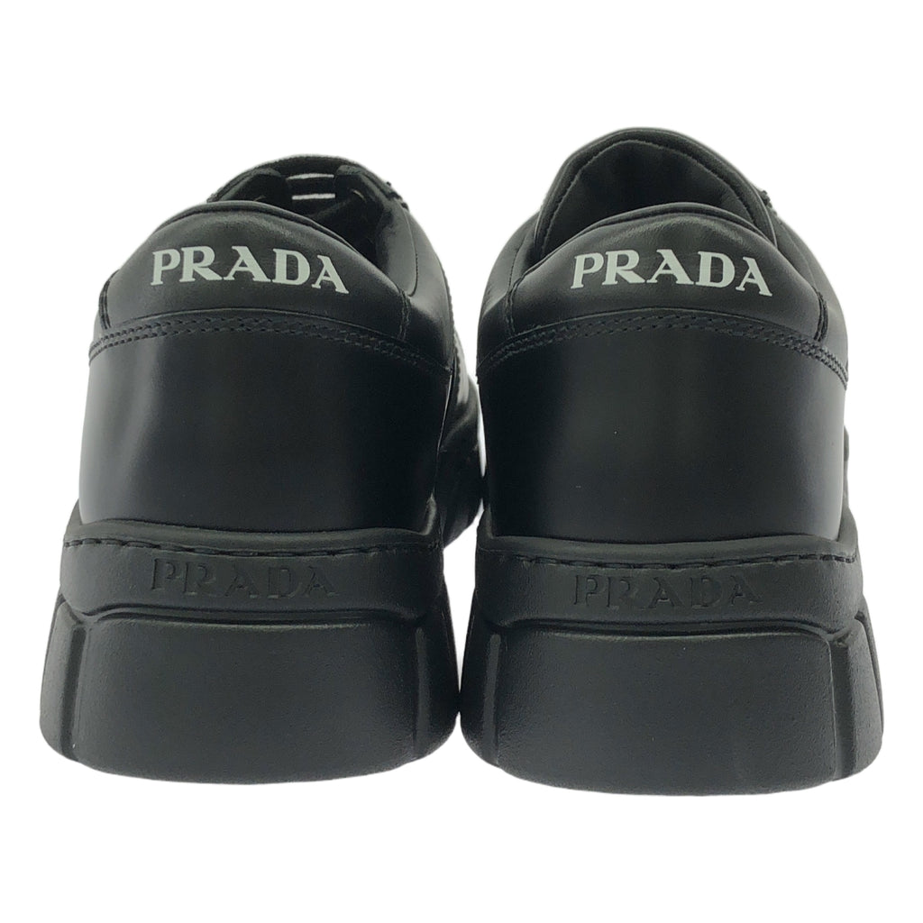 [新品] PRADA / 普拉達 |三角形標誌皮革運動鞋 |運動鞋 | 6 |黑色 |女性的