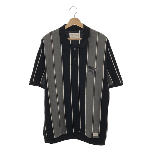 [Good Condition] WACKO MARIA | STRIPED KNIT POLO SHIRT | Cotton Rayon Silk Knit Polo Shirt | XL | Black/Gray | Men's