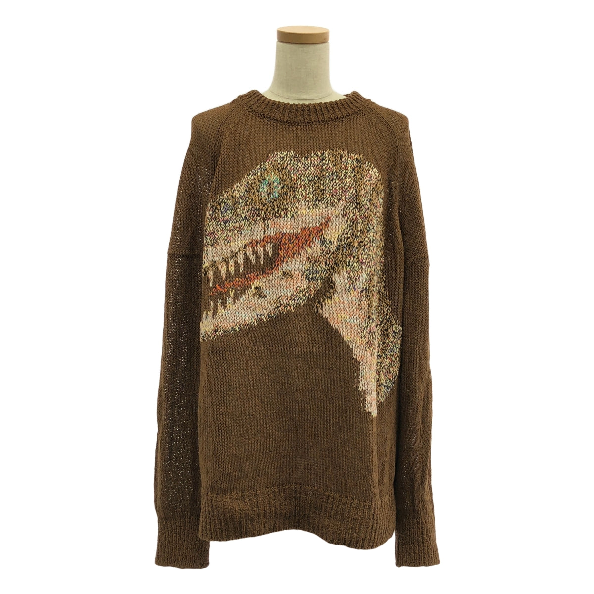 PHOTOCOPIEU | CREMENCE DINO KINT | Dinosaur crew neck rib knit pullover | Dark brown | Women's