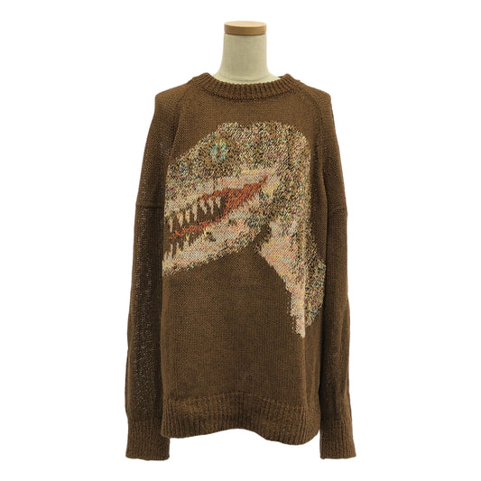 PHOTOCOPIEU | CREMENCE DINO KINT | Dinosaur crew neck rib knit pullover | Dark brown | Women's